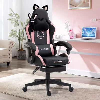Gaming Chair with Cat Paw Lumbar Cushion & Cat Ears