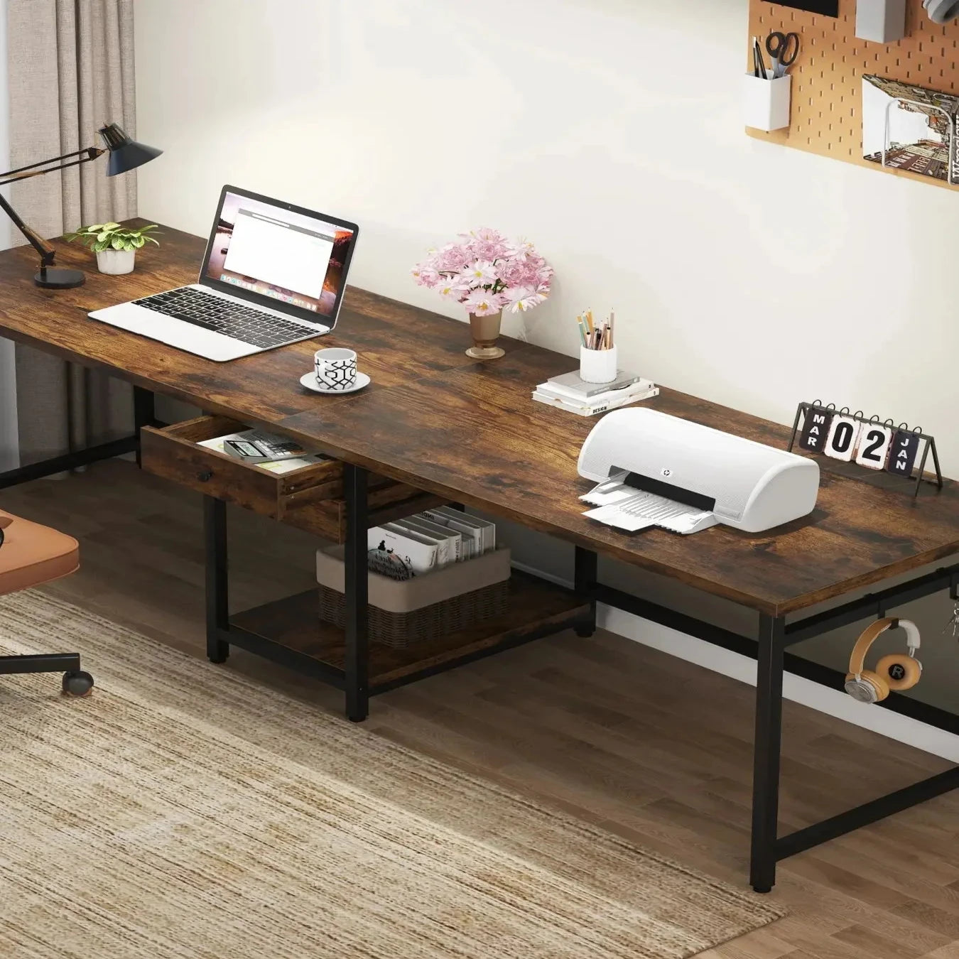 78.74'' Two-Person Desk with 2 Drawers & Shelves