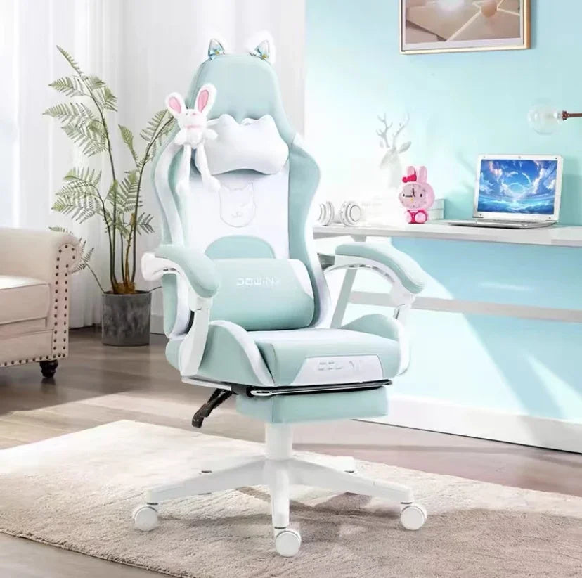 Gaming Chair with Cat Paw Lumbar Cushion & Cat Ears